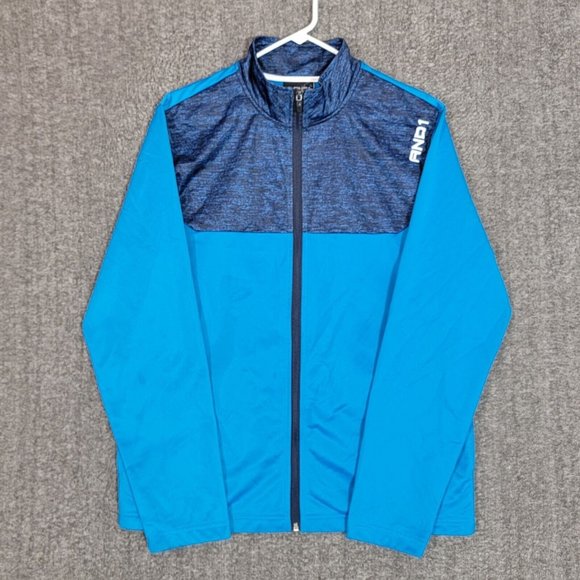 And1 Jacket Mens Medium Blue Logo Long Sleeve Full Zip Knit Track - Picture 1 of 14